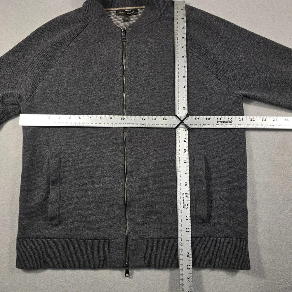 Banana Republic Bomber Sweater Mens‎ Large Gray Double Full Zip Pockets